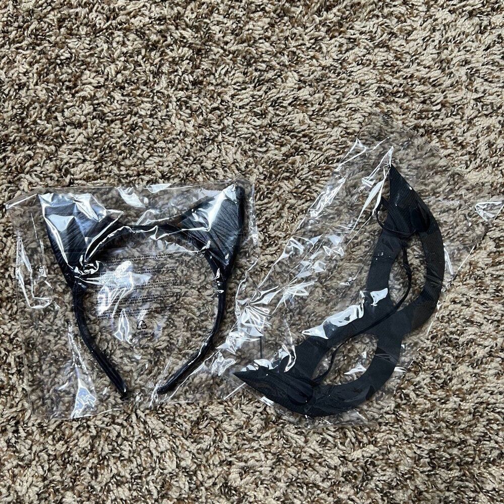 New Black Cat Ears Headband & Masquerade Eye Mask Costume Set